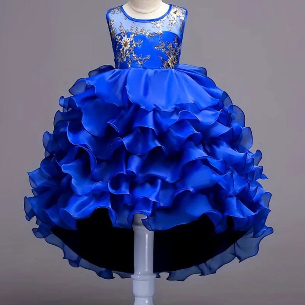 Charming Royal Blue Kids Dress with Floral Embroidery
